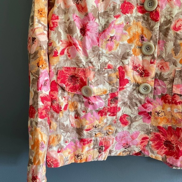 Coldwater Creek Women's Floral Jacket 10 10P Large Button Pink Tan - Picture 3 of 6